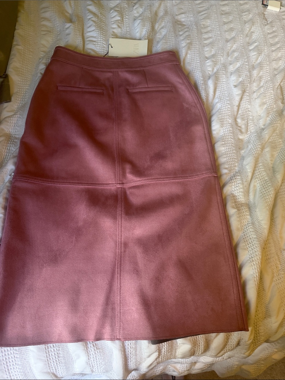 Zara Faux Suede Pink Midi Skirt - Picture 2 of 4